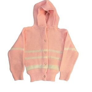 Vintage Royal USA Pink & White Knit Kids Hoodie Cardigan (Read for measurements)